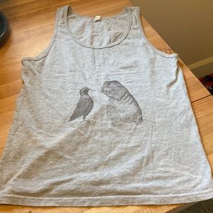 Cute screen print tank animals - bird and marmot